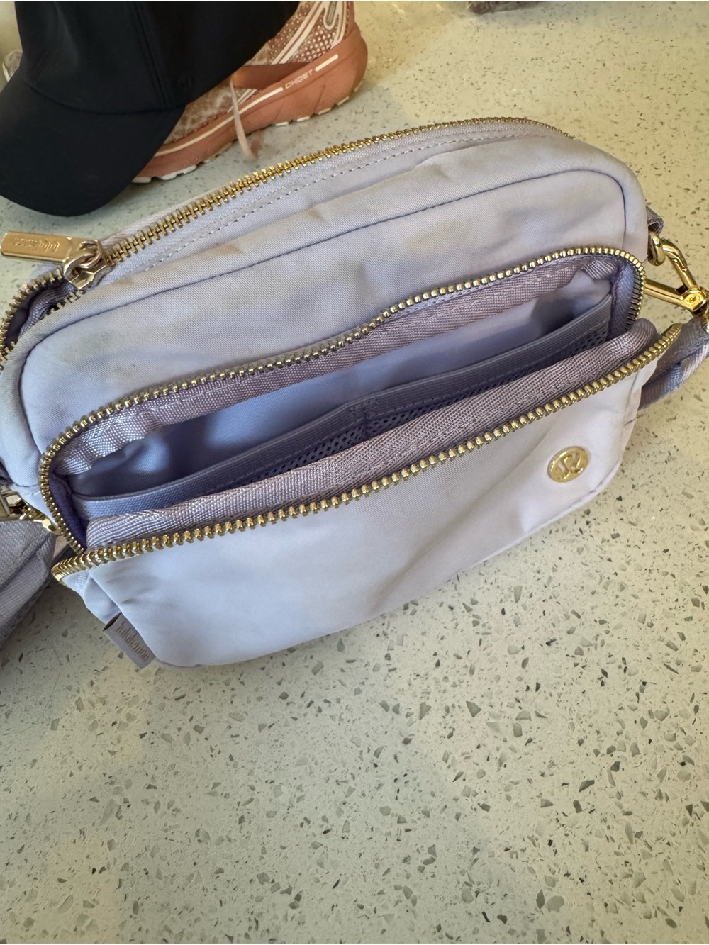 lululemon athletica lavender crossbody with gold hardware